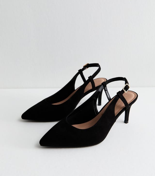 New Look Women's Extra Wide Fit Black Faux Suede Slingback Pumps Vegan New Look - 2
