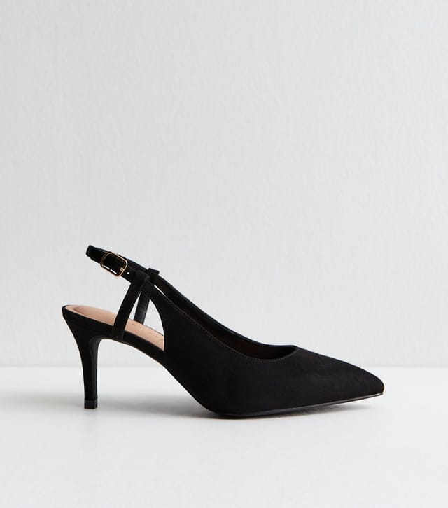 New Look Women's Extra Wide Fit Black Faux Suede Slingback Pumps Vegan New Look - 3