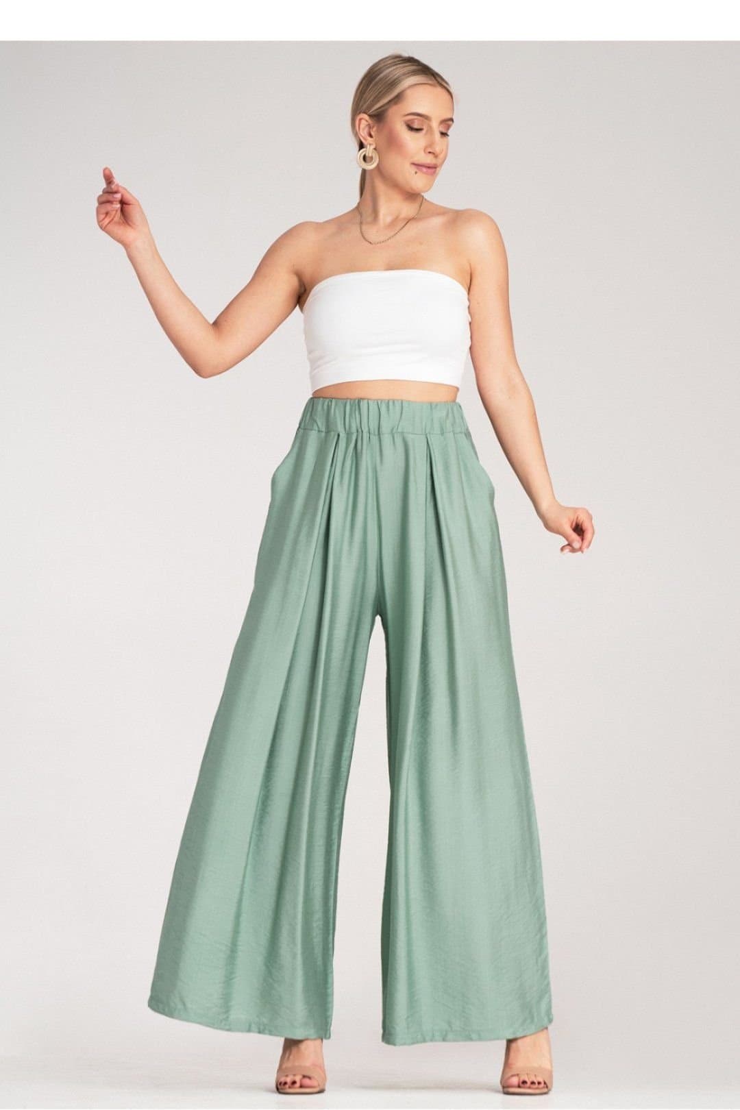 Love Lace Love Lace Green High Waist Wide Leg Trousers