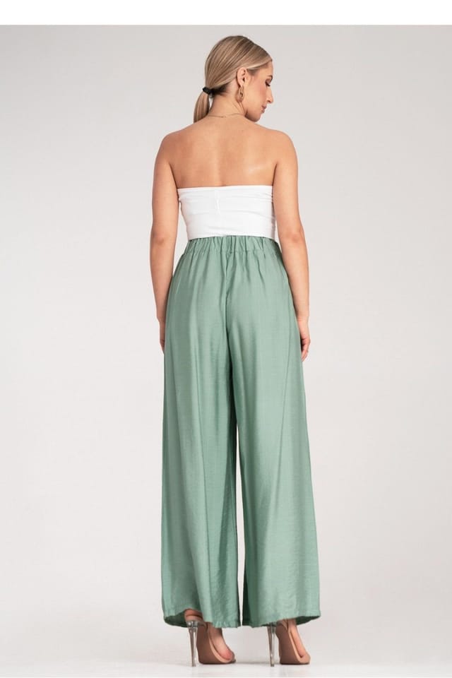 Love Lace Love Lace Women's Pleated High Waist Wide Leg Trousers in Green - 3