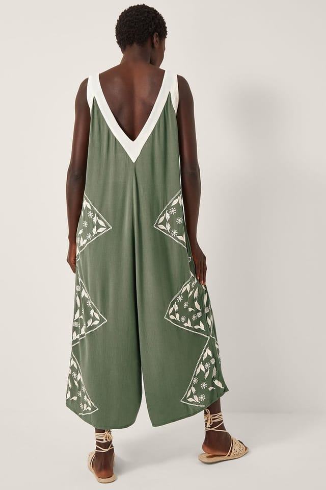 Monsoon Monsoon Women's Rhea Embroidered Culotte Romper Green - 2