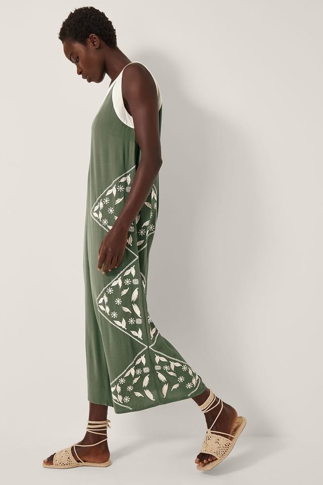 Monsoon Monsoon Women's Rhea Embroidered Culotte Romper Green - 3