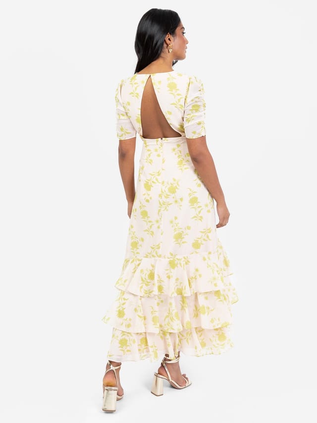 Anaya with Love Anaya with Love Women's Floral Short Ruched Sleeve Midi Dress - 3