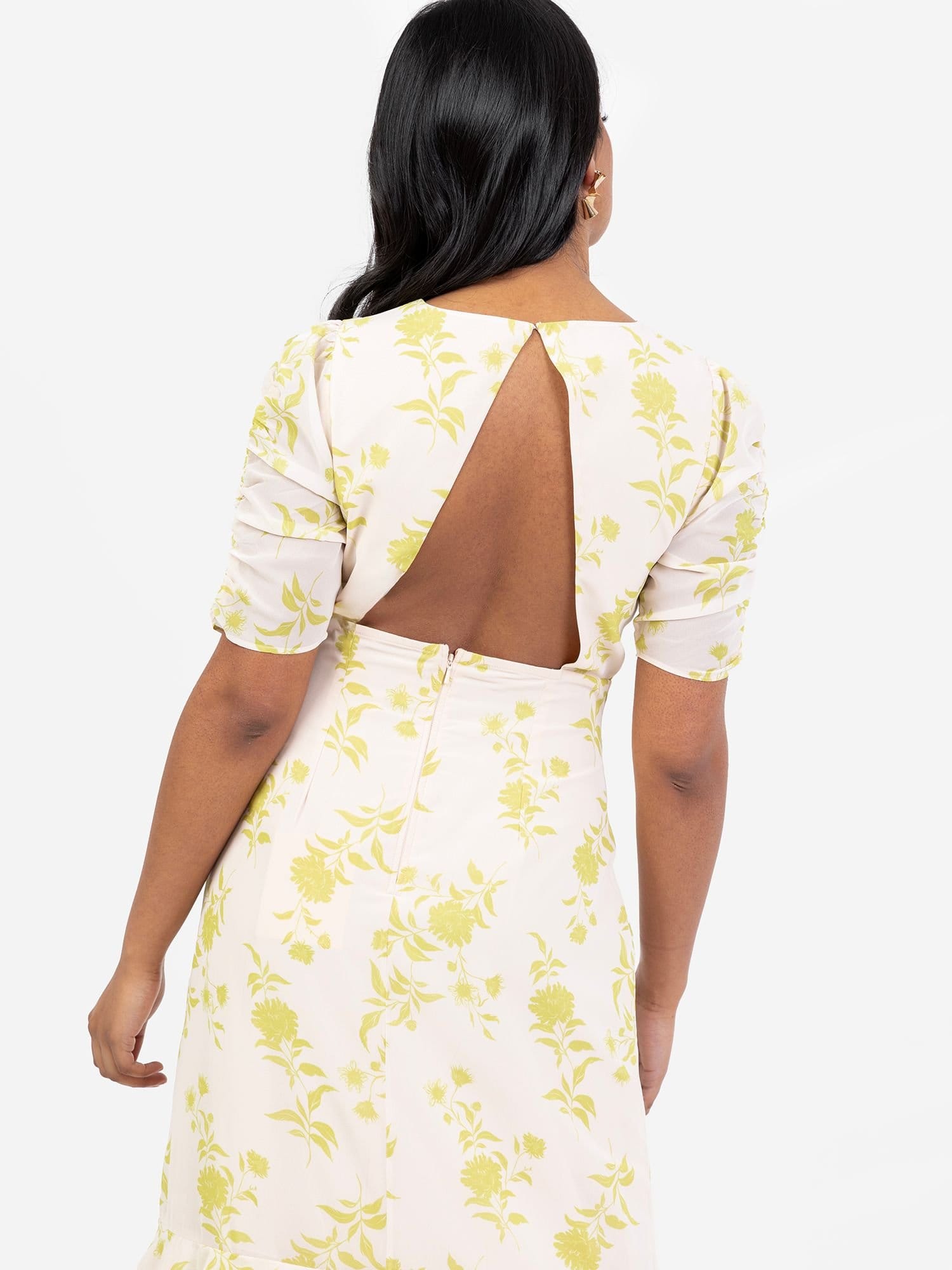 Anaya with Love Anaya with Love Women's Floral Short Ruched Sleeve Midi Dress - 4