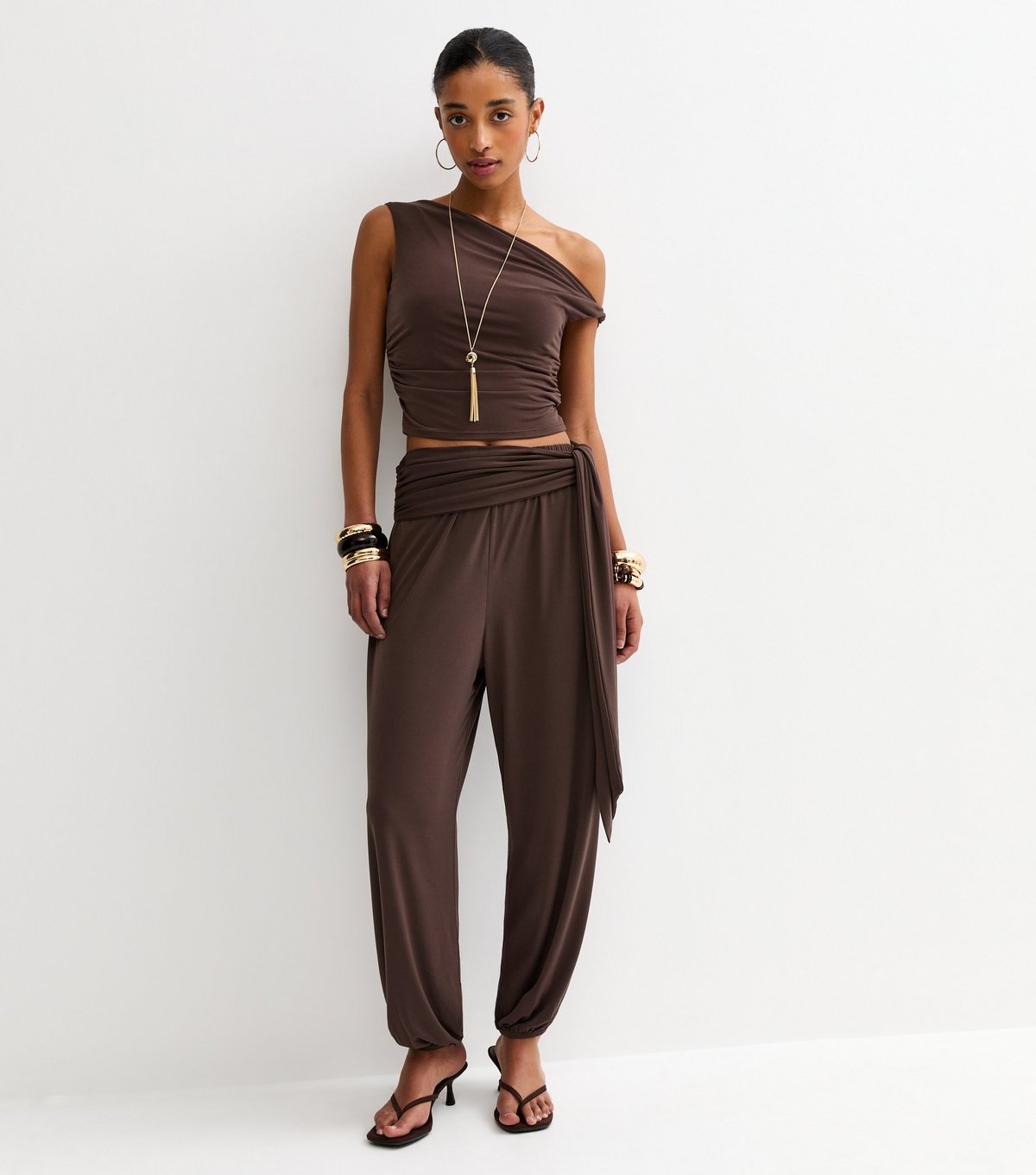 New Look Women's Dark Brown Draped Off The Shoulder Top New Look - 2