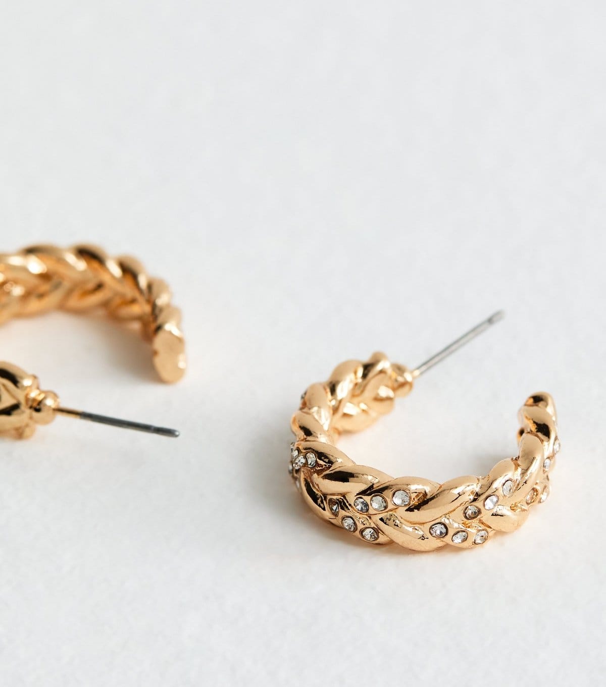New Look Gold Tone Diamante Embellished Plaited Mini Hoop Earrings New Look - 4