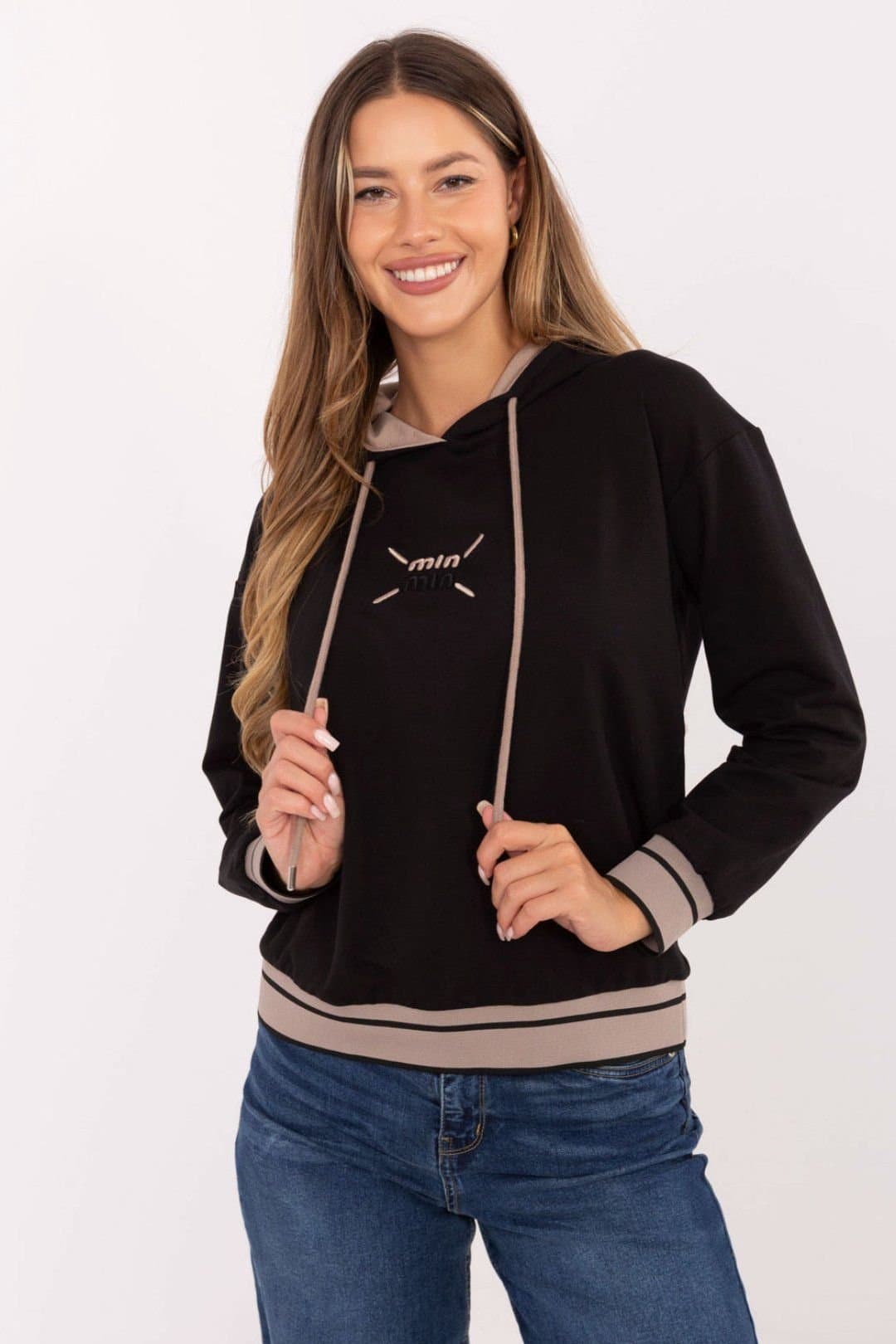Love Lace Love Lace Women's Cotton Elastane Hooded Sweatshirt with Embroidery in Black