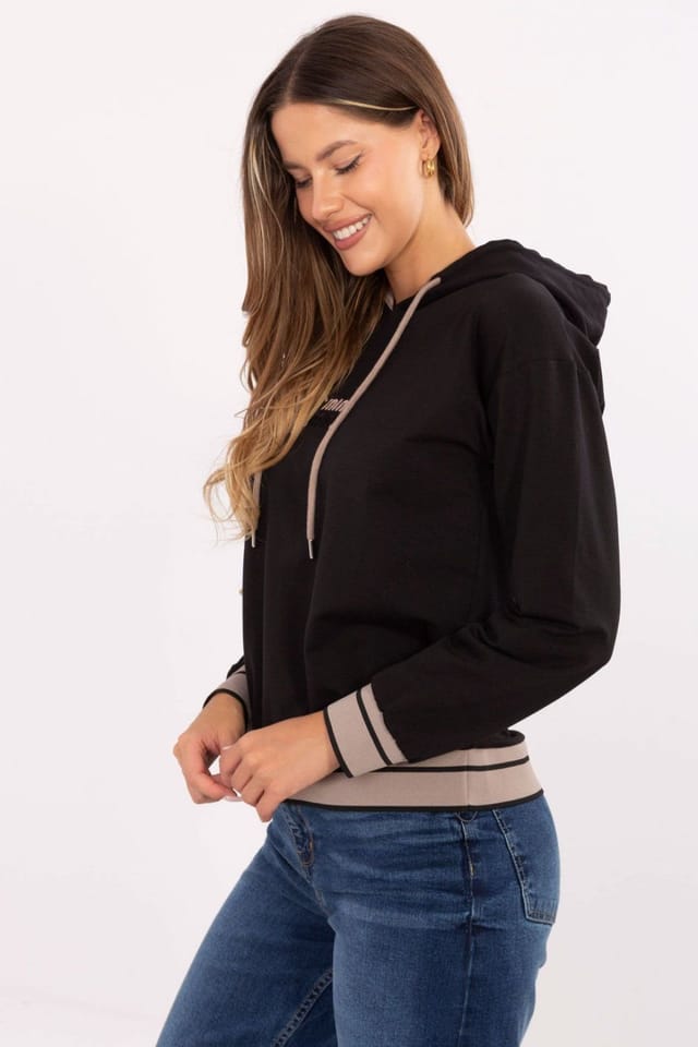 Love Lace Love Lace Women's Cotton Elastane Hooded Sweatshirt with Embroidery in Black - 2