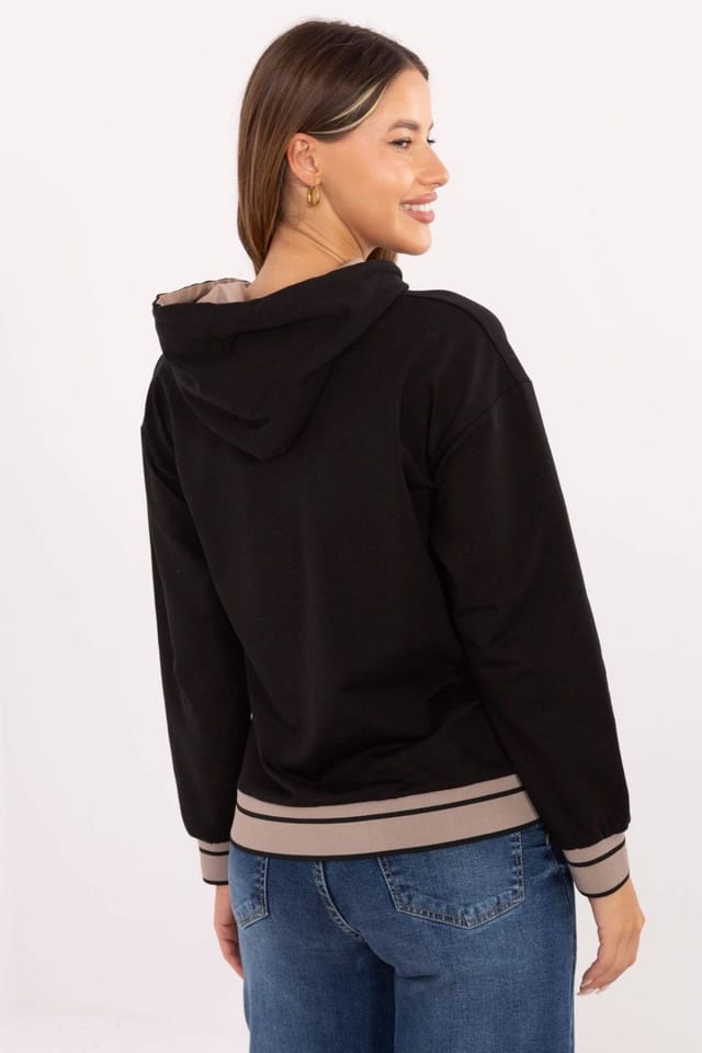 Love Lace Love Lace Women's Cotton Elastane Hooded Sweatshirt with Embroidery in Black - 3