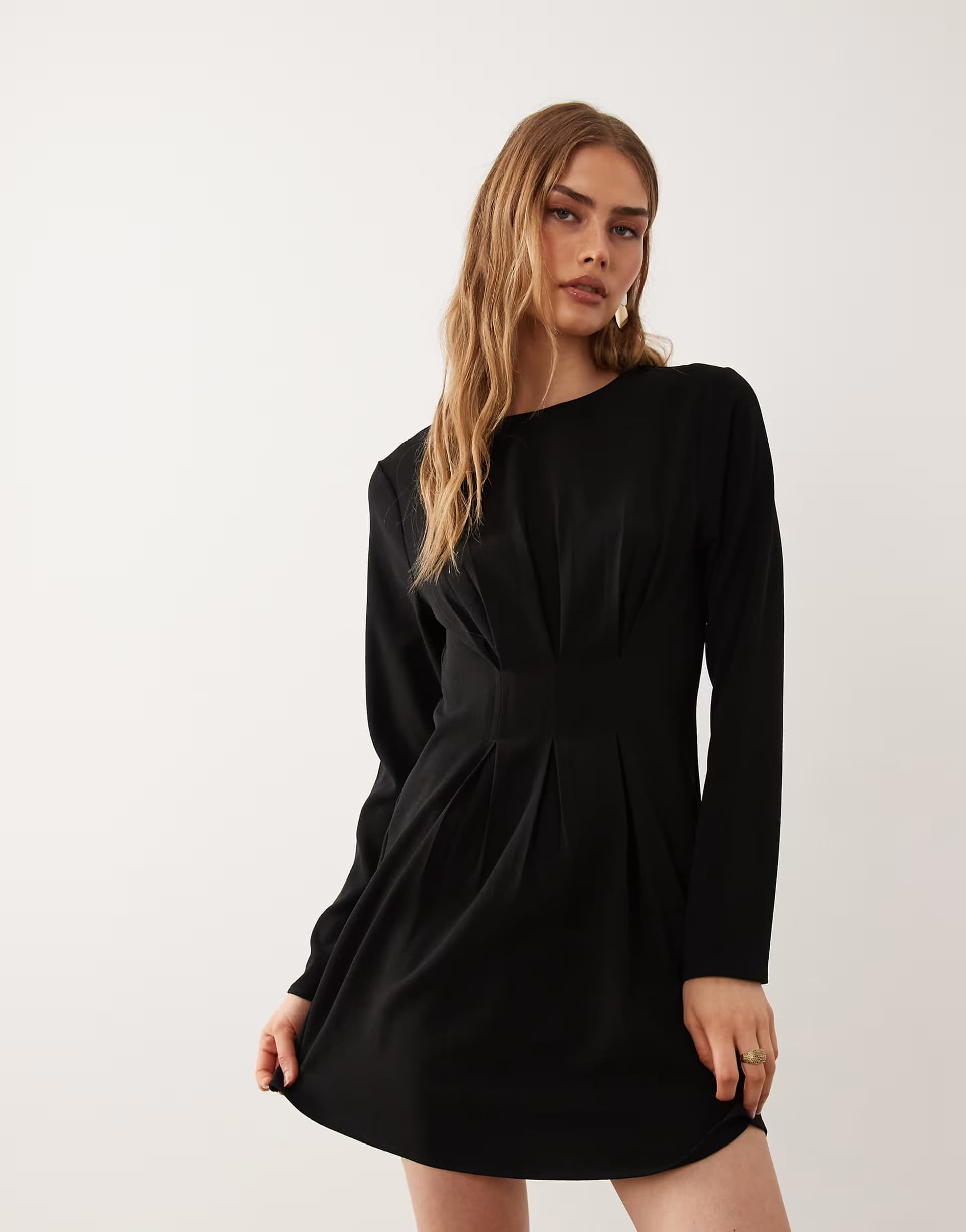 ASOS ASOS DESIGN nipped in waist dress long sleeve mini dress in black