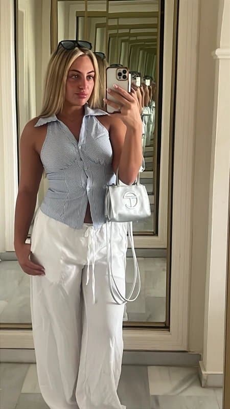 Shein Blue pinstripe buttom up shirt