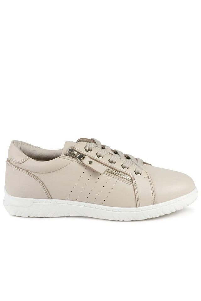 Jones Bootmaker Jones Bootmaker Women's Buttercup Leather Zip & Lace Trainers in Stone - 2