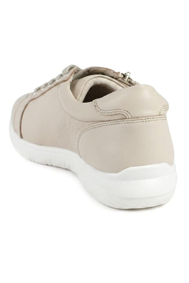 Jones Bootmaker Jones Bootmaker Women's Buttercup Leather Zip & Lace Trainers in Stone - 3
