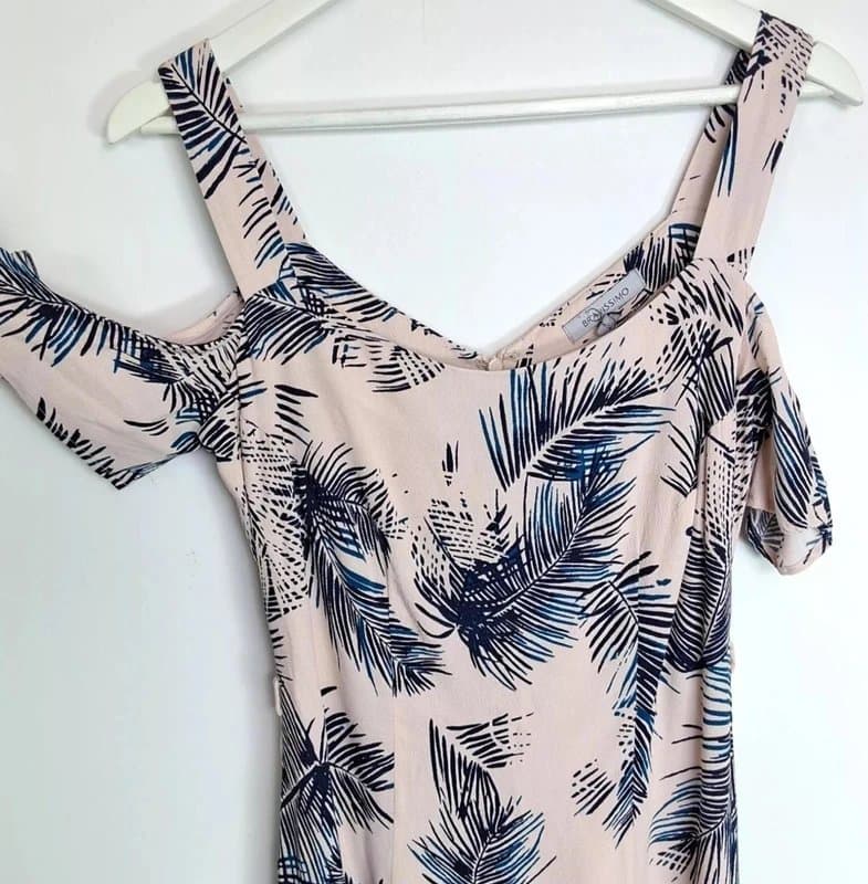 Bravissimo Bravissimo Super Curvy Dress Size 8 Pink Navy Palm Leaf Print Midi Cold Shoulder