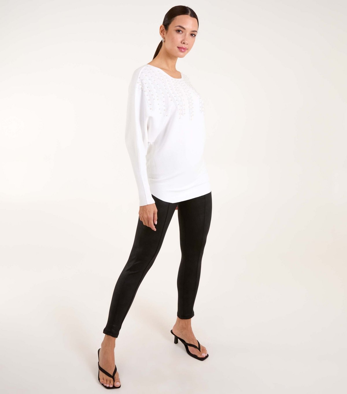 Blue Vanilla Women's Off White Pearl Detail Jumper Blue Vanilla New Look - 2