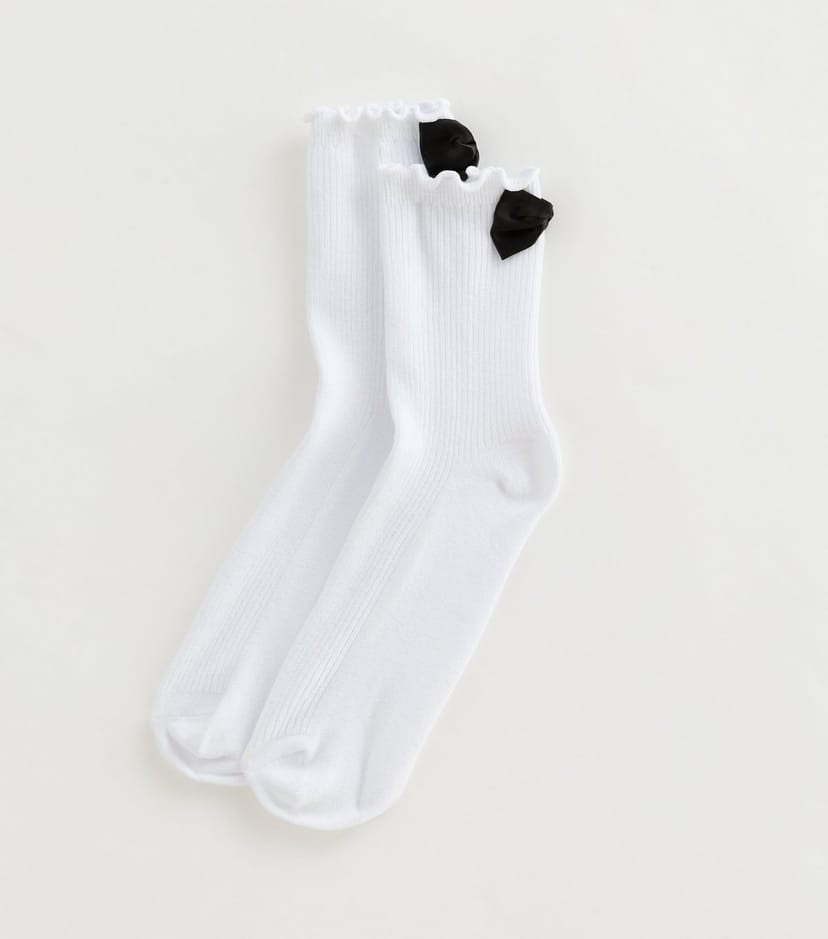 New Look White Tuxedo Bow Lettuce Trim Socks New Look - 1