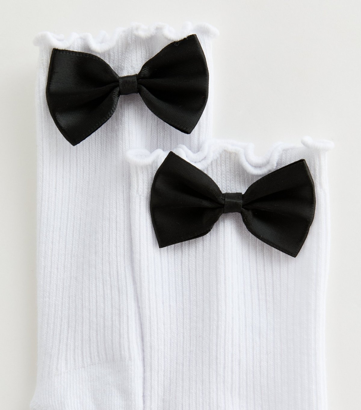 New Look White Tuxedo Bow Lettuce Trim Socks New Look - 2