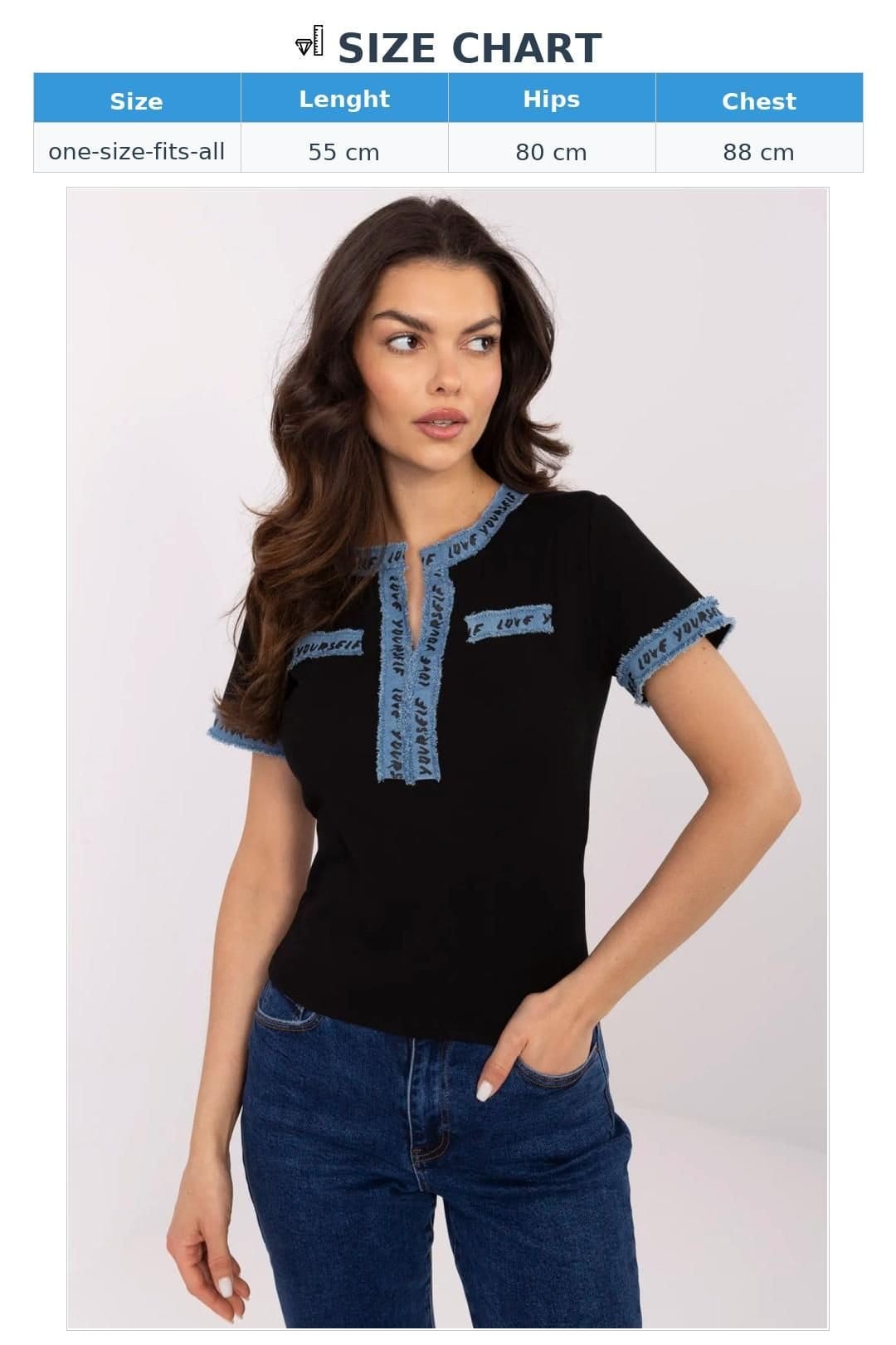 Love Lace Love Lace Women's Fitted Cotton Elastane V Neck Denim Blouse in Black - 4