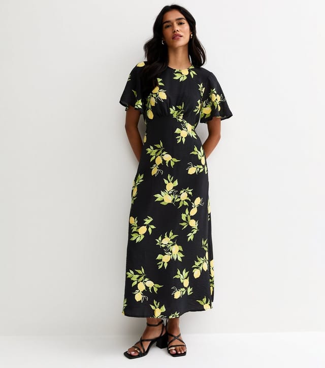 New Look Women's Black Lemon Print Flutter Sleeve Midi Dress New Look - 3
