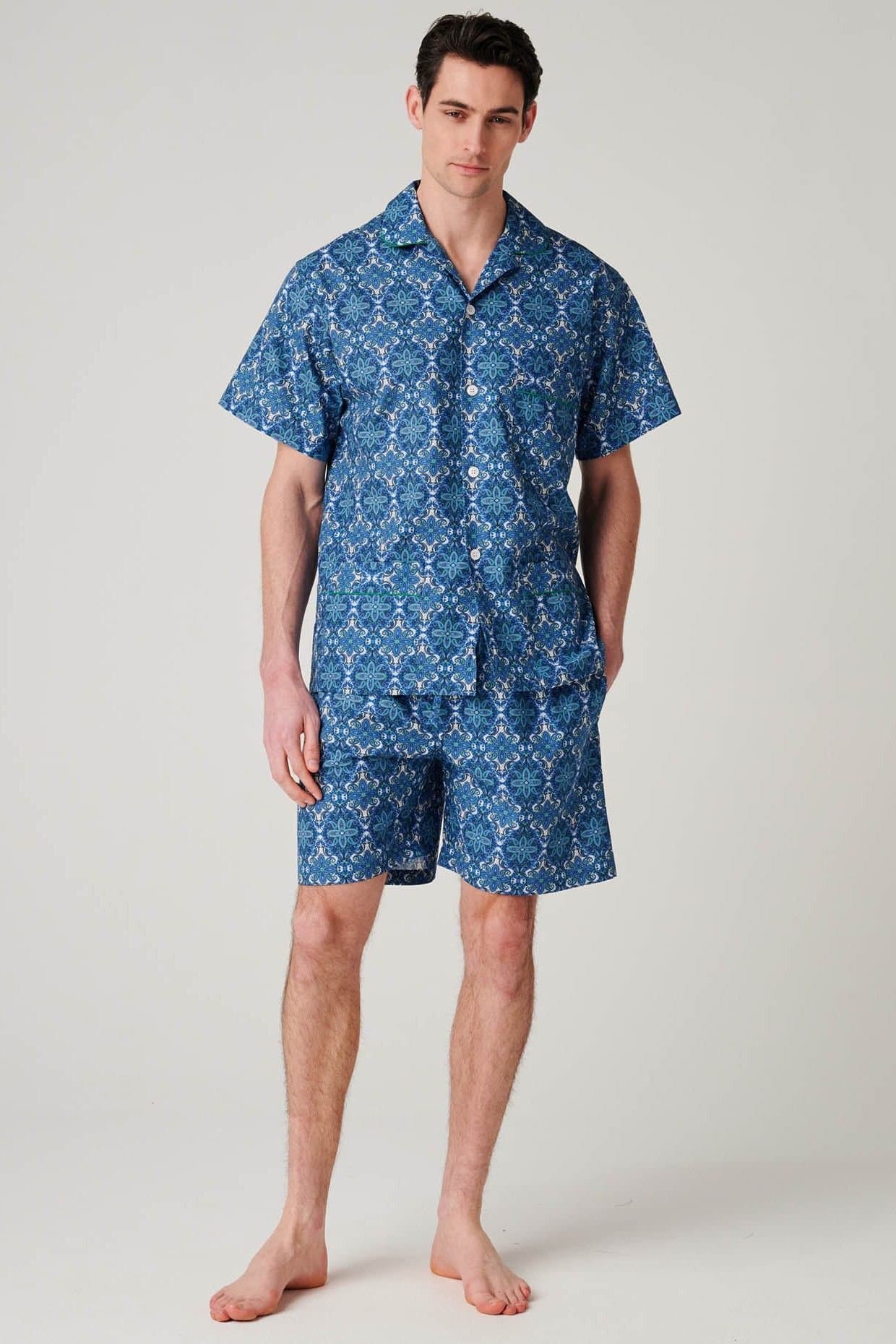 British Boxers British Boxers Men's "Marrakesh Paisley" Crisp Cotton Short Pyjama Set in Bright Blue