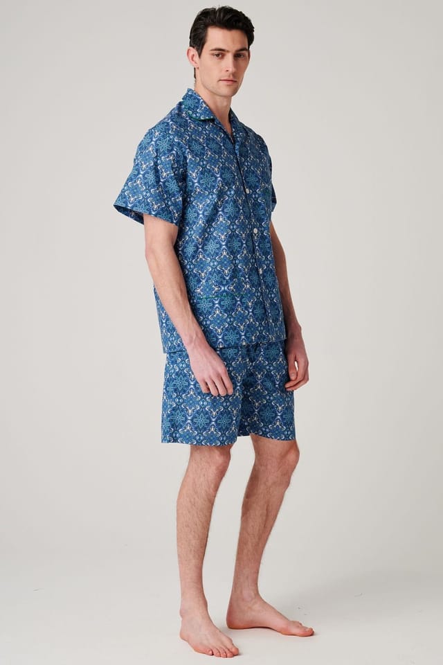 British Boxers British Boxers Men's "Marrakesh Paisley" Crisp Cotton Short Pyjama Set in Bright Blue - 2