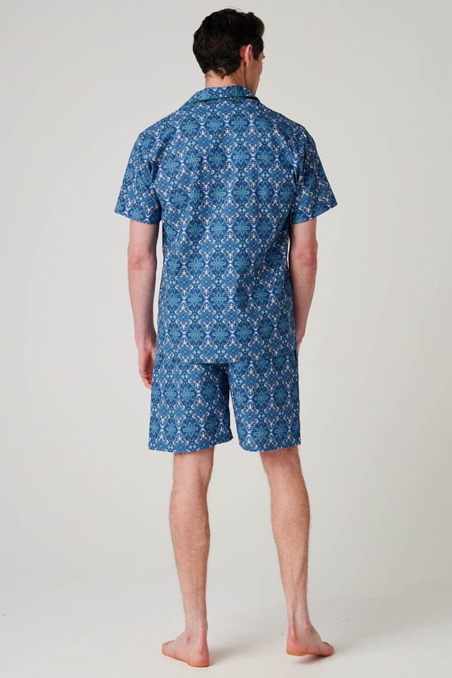 British Boxers British Boxers Men's "Marrakesh Paisley" Crisp Cotton Short Pyjama Set in Bright Blue - 3