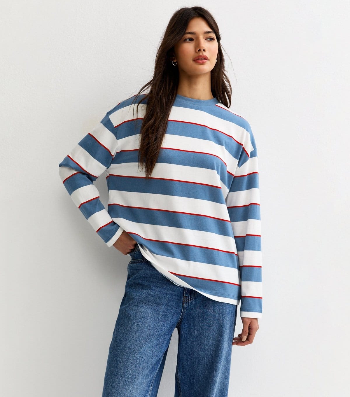 New Look Women's Blue Striped Long Sleeve Skater T-Shirt New Look - 2
