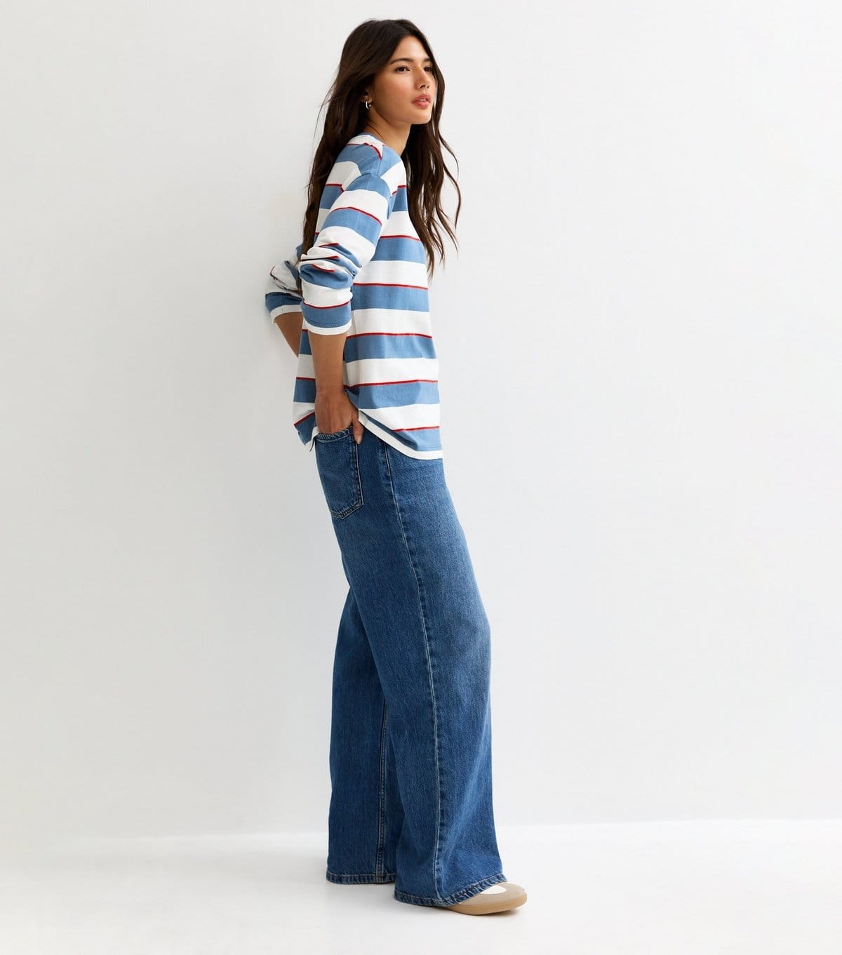 New Look Women's Blue Striped Long Sleeve Skater T-Shirt New Look - 3