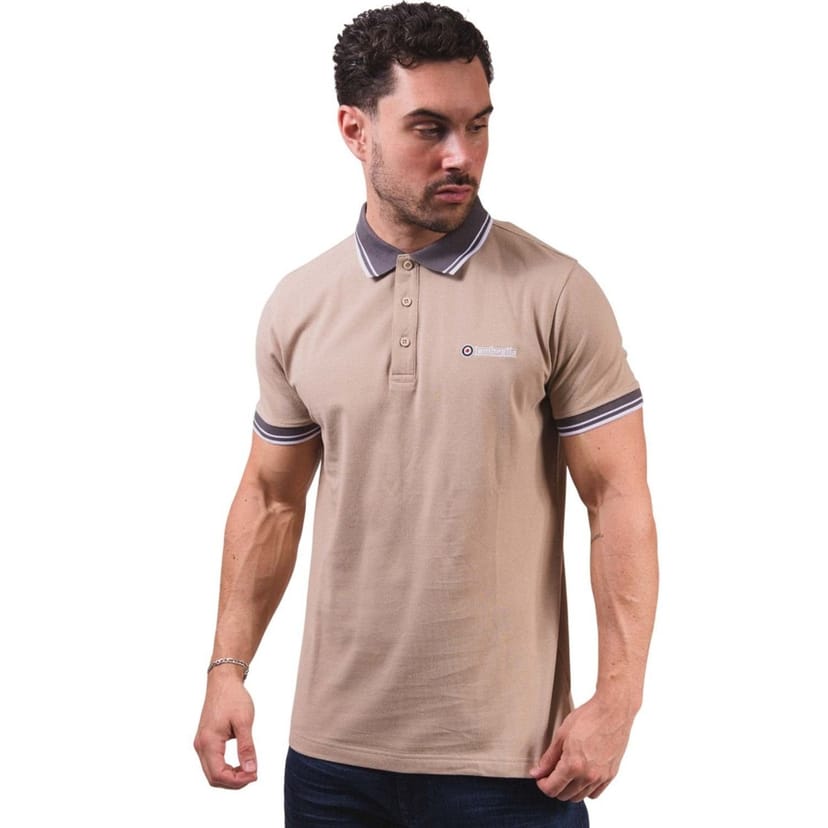 Lambretta Lambretta Men's Contrast Tipped Polo Shirt in Stone - 1