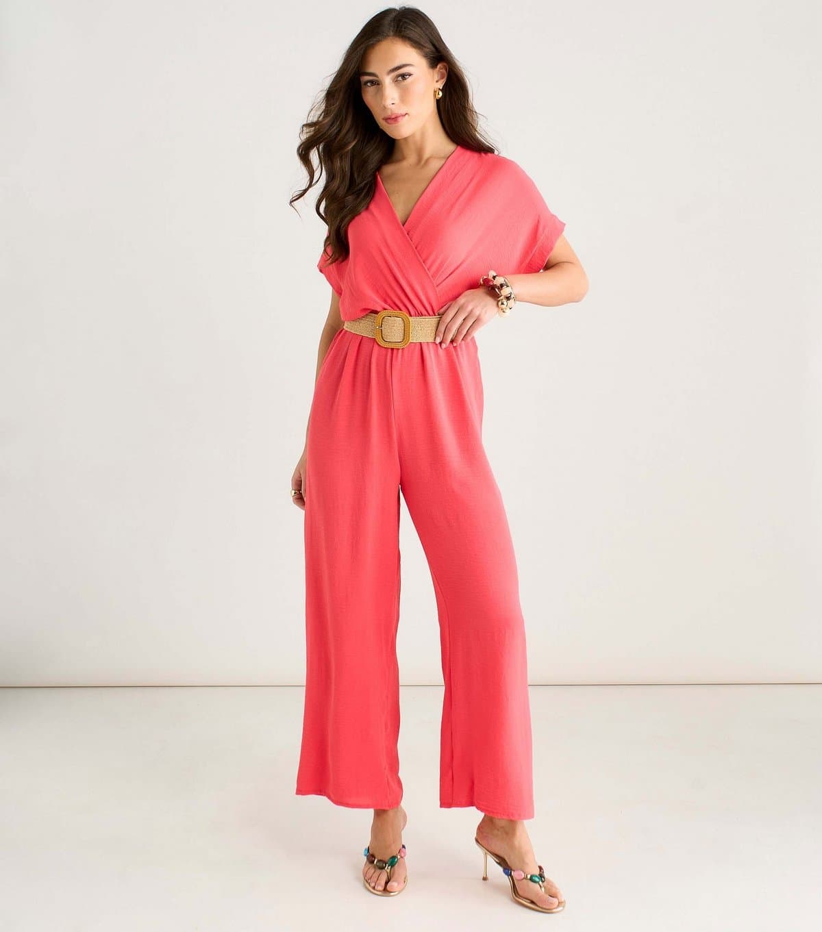 Gini London Women's Light Coral Belted Short Sleeve Jumpsuit Gini London New Look