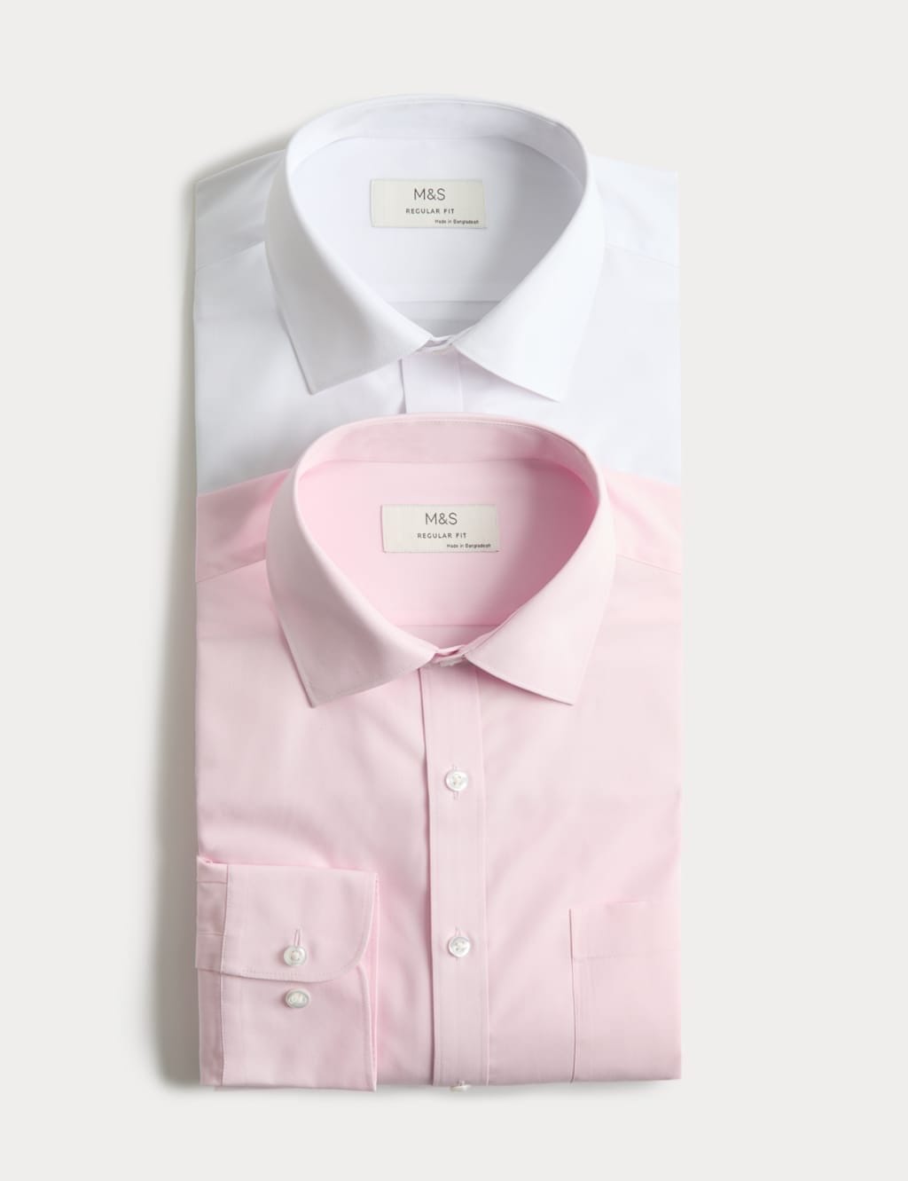 M&S Regular Fit Easy Iron Cotton Blend Shirts White Mix