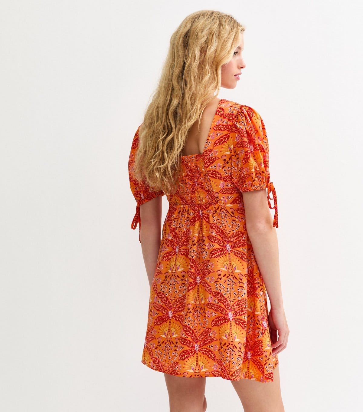 New Look Women's Orange Patterned Tie Sleeve Mini Dress New Look - 4