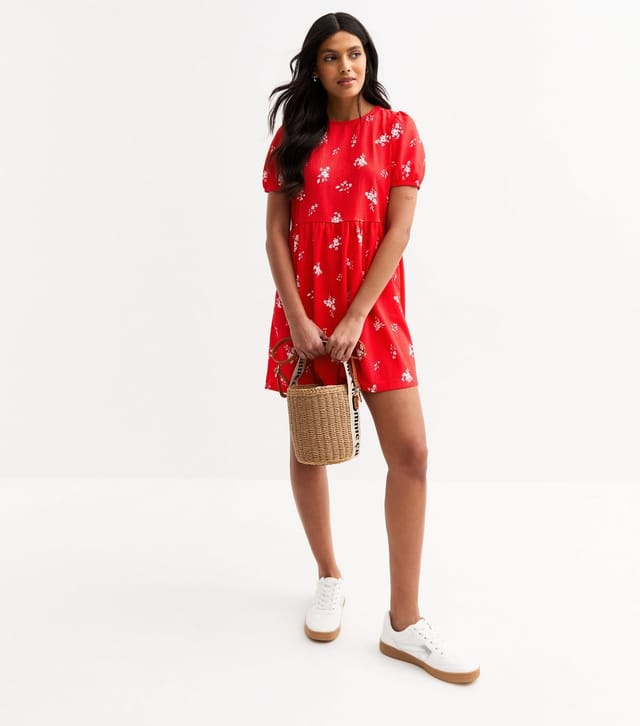 New Look Women's Red Floral Print Tie Back Mini Dress New Look - 3