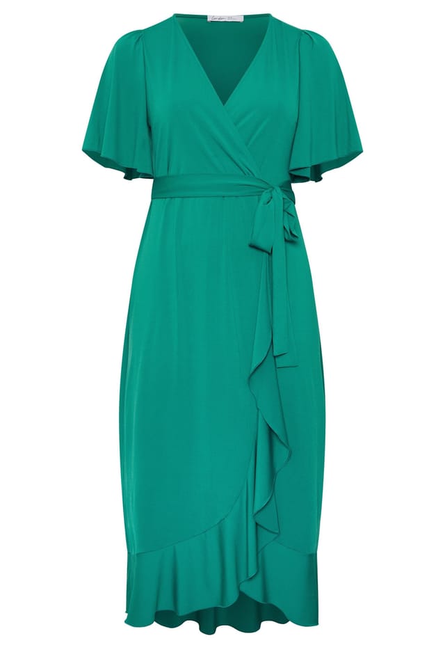 Yours Yours Women's Ruffle Hem Wrap Dress in Green - 2