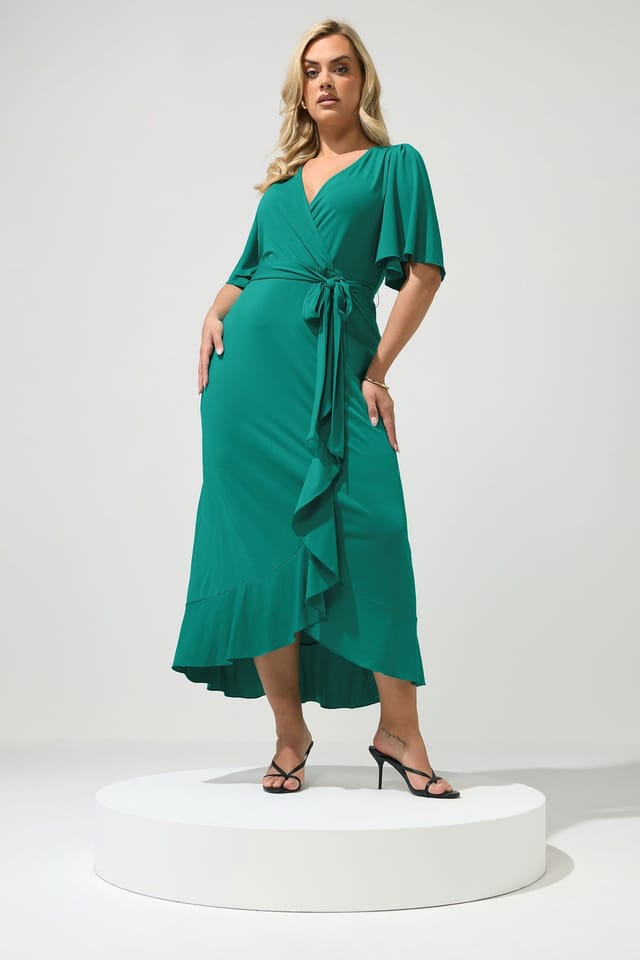 Yours Yours Women's Ruffle Hem Wrap Dress in Green - 3