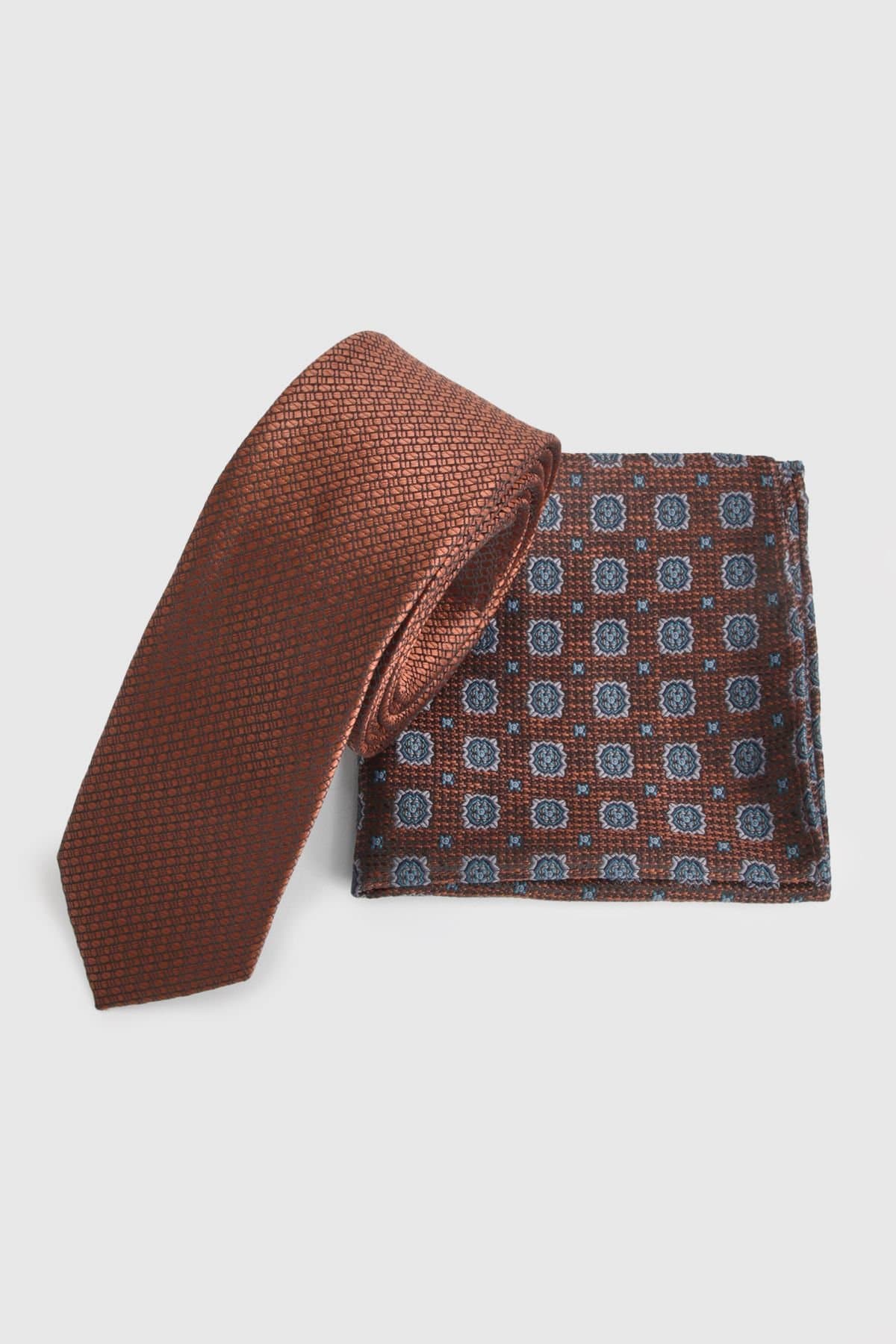 Burton Burton Men's Mocha Patterned Tie & Foulard Pocket Square