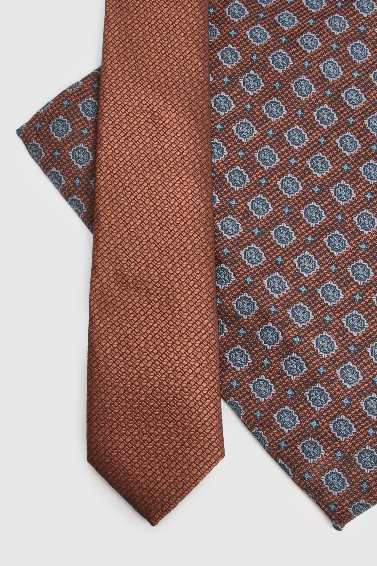 Burton Burton Men's Mocha Patterned Tie & Foulard Pocket Square - 3