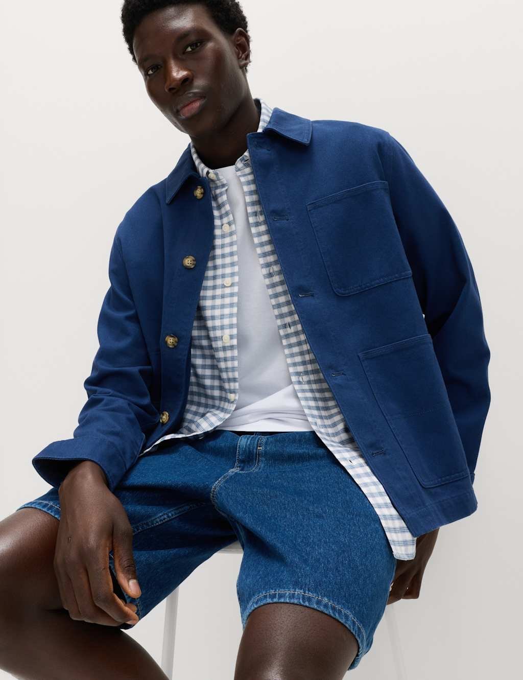 Marks & Spencer M&S Ultimate Pure Cotton Check Oxford Shirt Blue Mix - 4