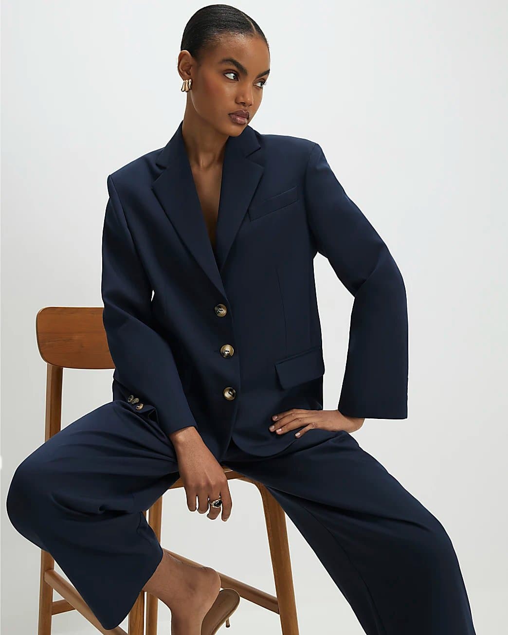 River Island River Island Womens Navy Oversized Long Sleeve Blazer