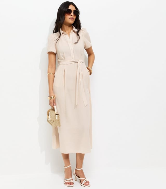 New Look Women's Stone Frill Trim Short Sleeve Shirt Midi Dress New Look - 3