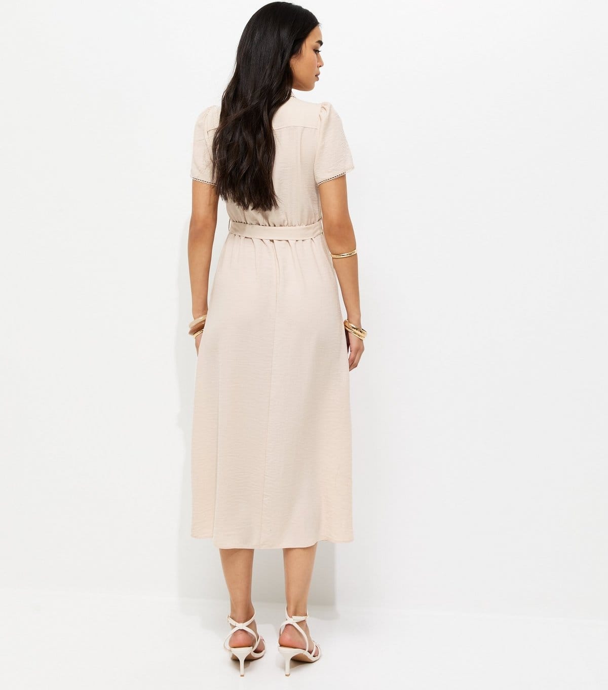 New Look Women's Stone Frill Trim Short Sleeve Shirt Midi Dress New Look - 4