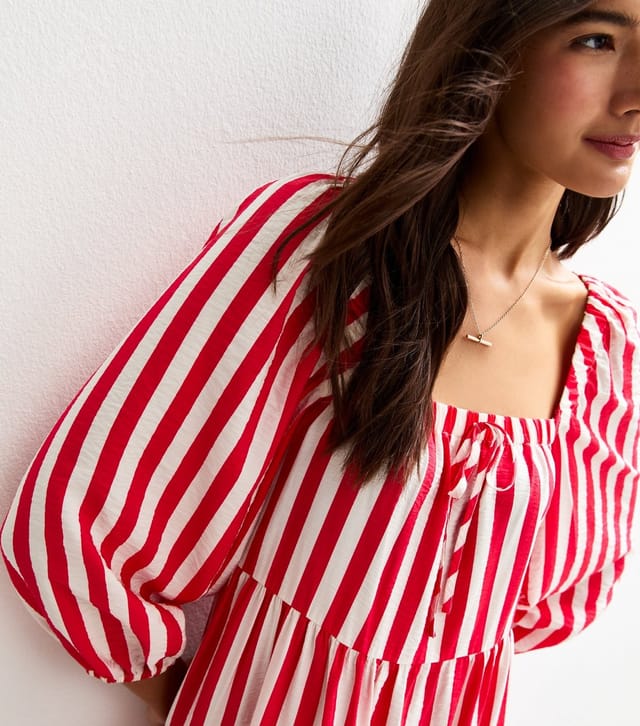 New Look Women's Red Stripe Print Tiered Hem Midi Dress New Look - 2