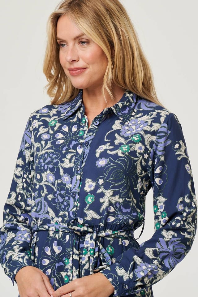 Izabel London Izabel London Women's Floral Tie Waist Tiered Midi Dress in Blue - 3