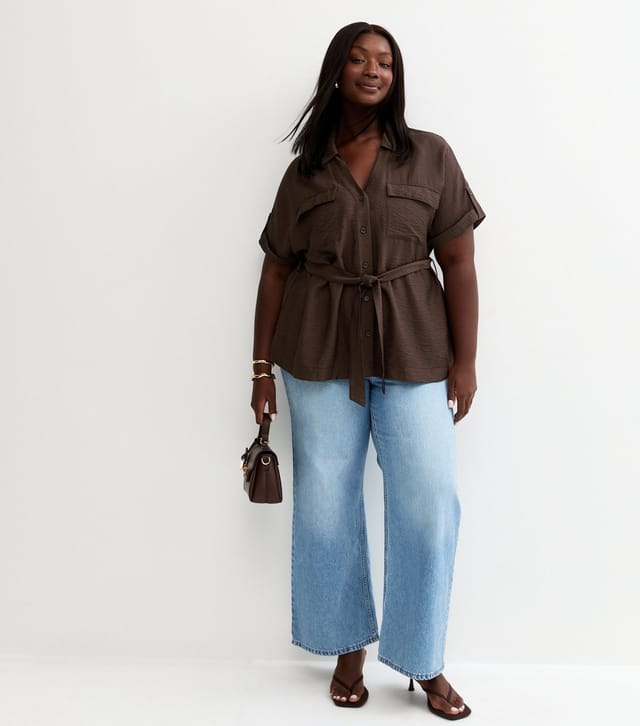 New Look Women's Plus Size Dark Brown Tie Belt Utility Shirt Curves New Look - 3