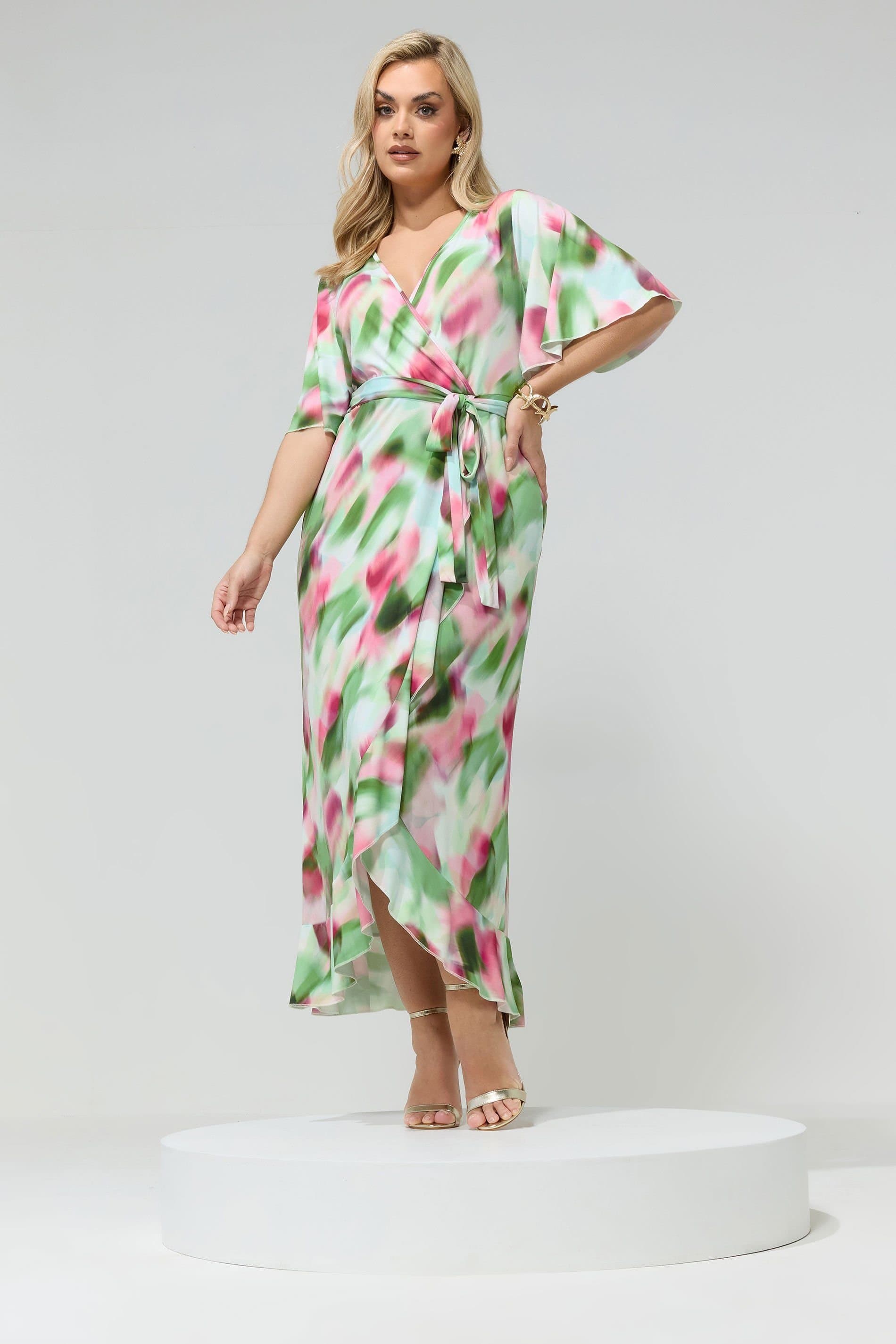 Yours Yours Women's Abstract Ruffle Hem Wrap Dress