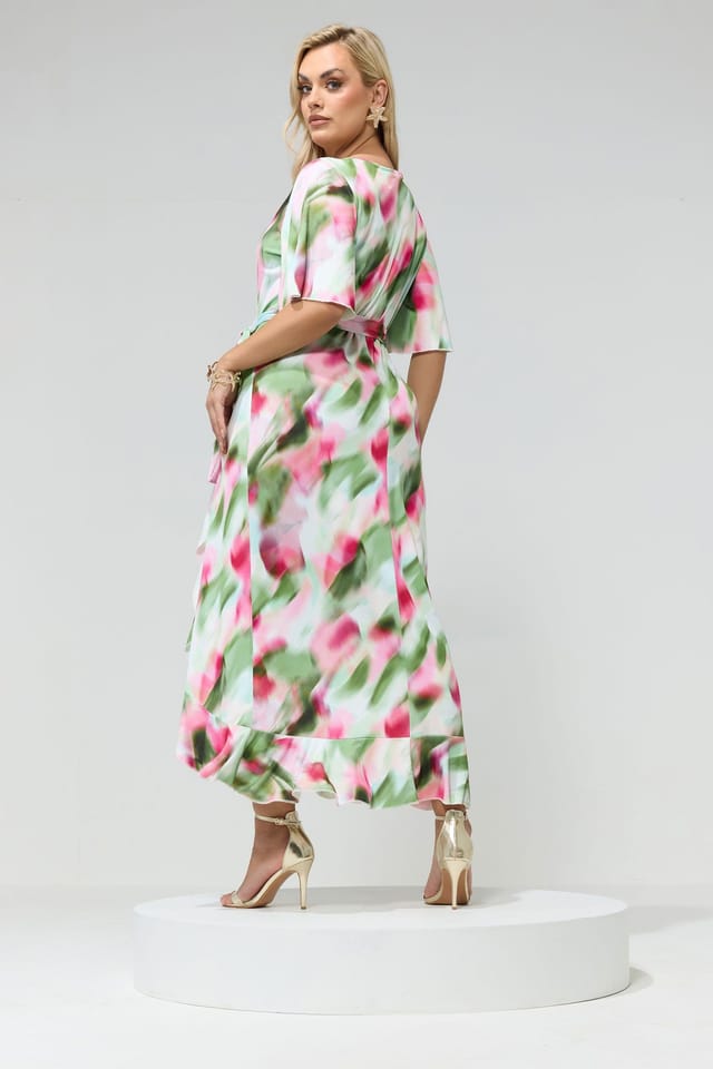 Yours Yours Women's Abstract Ruffle Hem Wrap Dress - 3