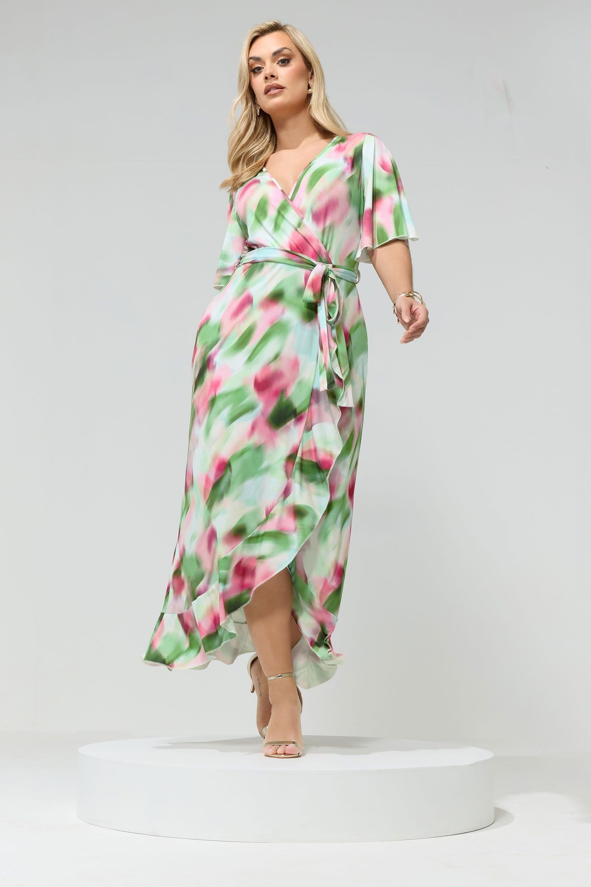 Yours Yours Women's Abstract Ruffle Hem Wrap Dress - 4