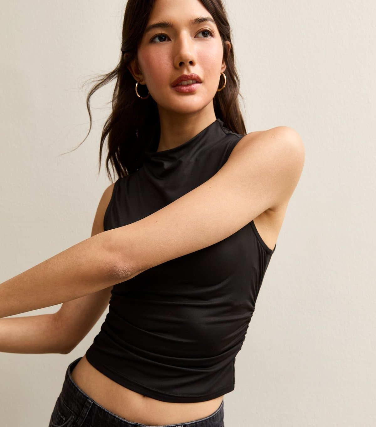 New Look Women's Black Jersey Grown On Neck Tank Top New Look