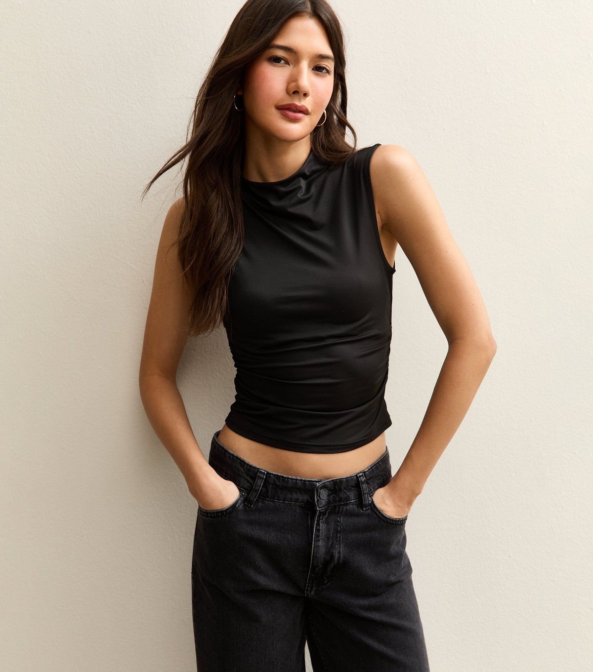 New Look Women's Black Jersey Grown On Neck Tank Top New Look - 2