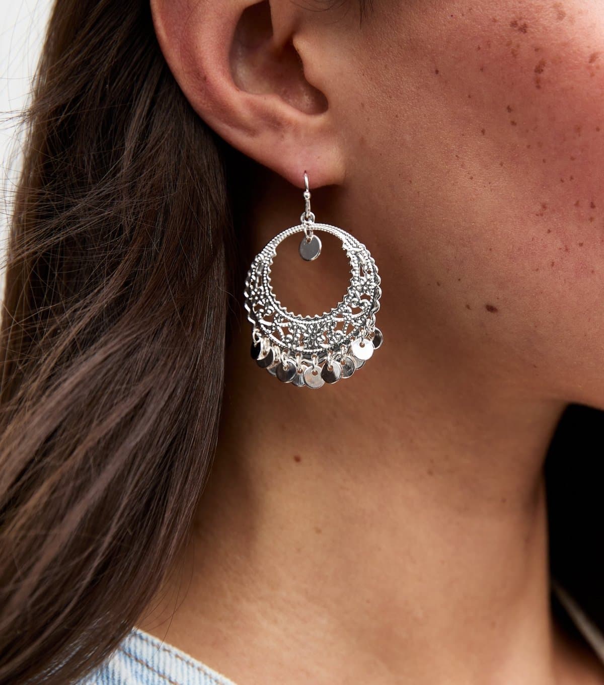 New Look Silver Tone Tassel Trim Hoop Earrings New Look